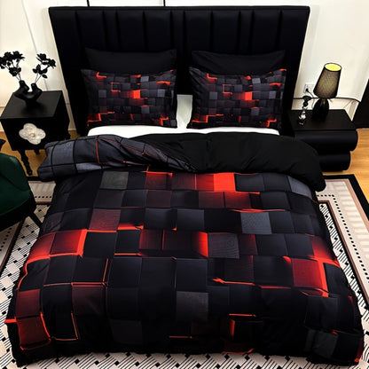 Three-Piece Plaid Duvet Cover Set with Two Pillowcases in Five Colors and Four Bed Sizes for Home and Everyday Use