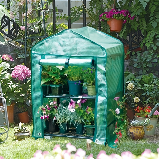 Mini Greenhouse with Steel Frame & Roll-Up Zipper Door | Portable Indoor Outdoor Plant Greenhouse | Weatherproof Rack Stand 2-Tier & 3-Tier Options