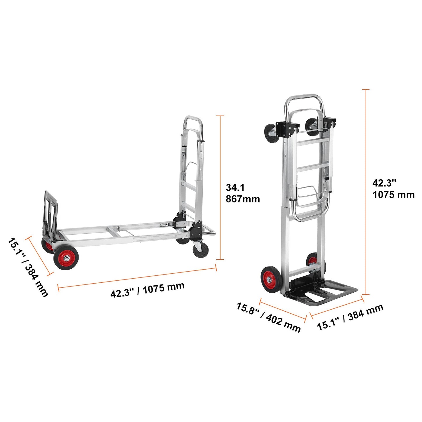 Convertible Folding Hand Truck and Platform Cart with 400 lb Platform and 250 lb Upright Load Labels