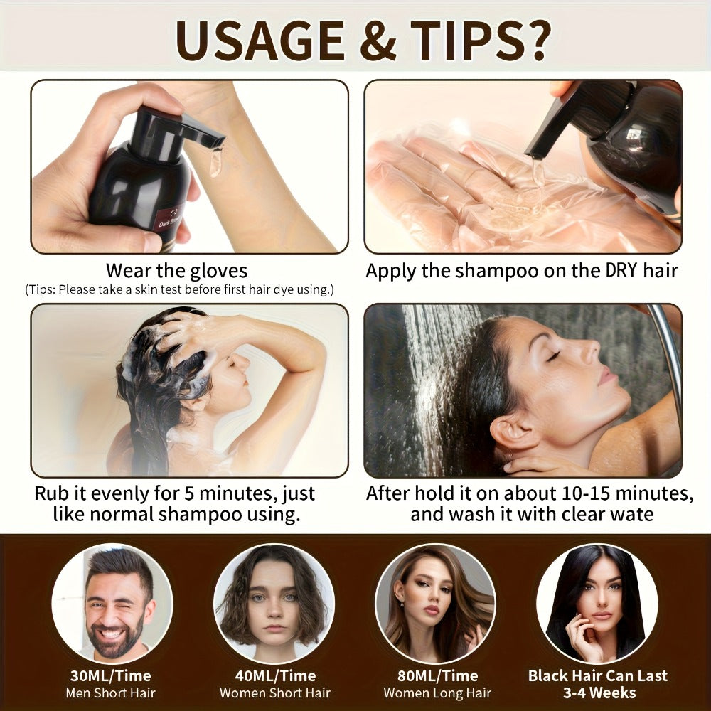 Gray Hair Coverage Shampoo 3-in-1 Hair Dye Shampoo 3-Pack | Herbal Natural Formula Color in Minutes | Long-Lasting Black Brown Chestnut Brown | No Mixing Easy Home Hair Color for Men & Women