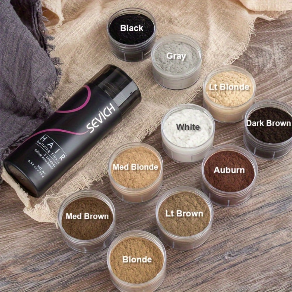 Compact Two-Piece Hair Fiber Set with Spray-Head Containers in Black, Dark Brown or Medium Brown
