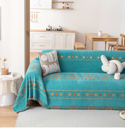 Bohemian Embroidery Chenille Sofa Cover 300GSM - Machine Washable Knit Weave Slipcover for 2 3 4 Seater Sectional Sofa No Padding, 5 Colors
