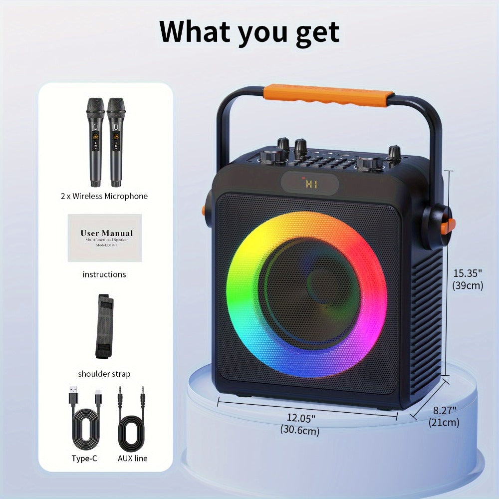 JYX T19-T Karaoke Machine for Adults with 2 Microphones & RGB Light Show - Wireless Bluetooth Speaker, Live Streaming Function, Home Party KTV System, Christmas Birthday Gift for Family Friends