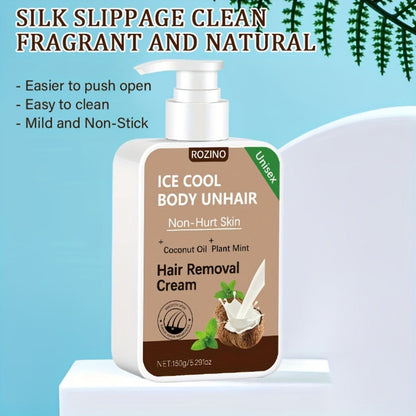 Hair Removal Cream ROZINO 150g Coconut and Mint Pump Bottle with Carton for External Body Grooming