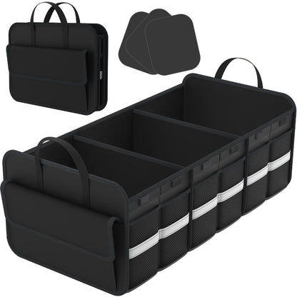 Car Trunk Organizer, 67L Foldable Multi-Compartment Bin with Carry Handles and Pink or Black Color Options