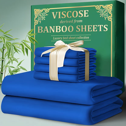 Bamboo Fitted Sheet Set 4-Piece Deep Pocket 18"-24", 2200TC Ultra-Soft Cool Breathable Bed Sheets, Anti-Shrink Fade-Resistant, Ideal for Hot Sleepers