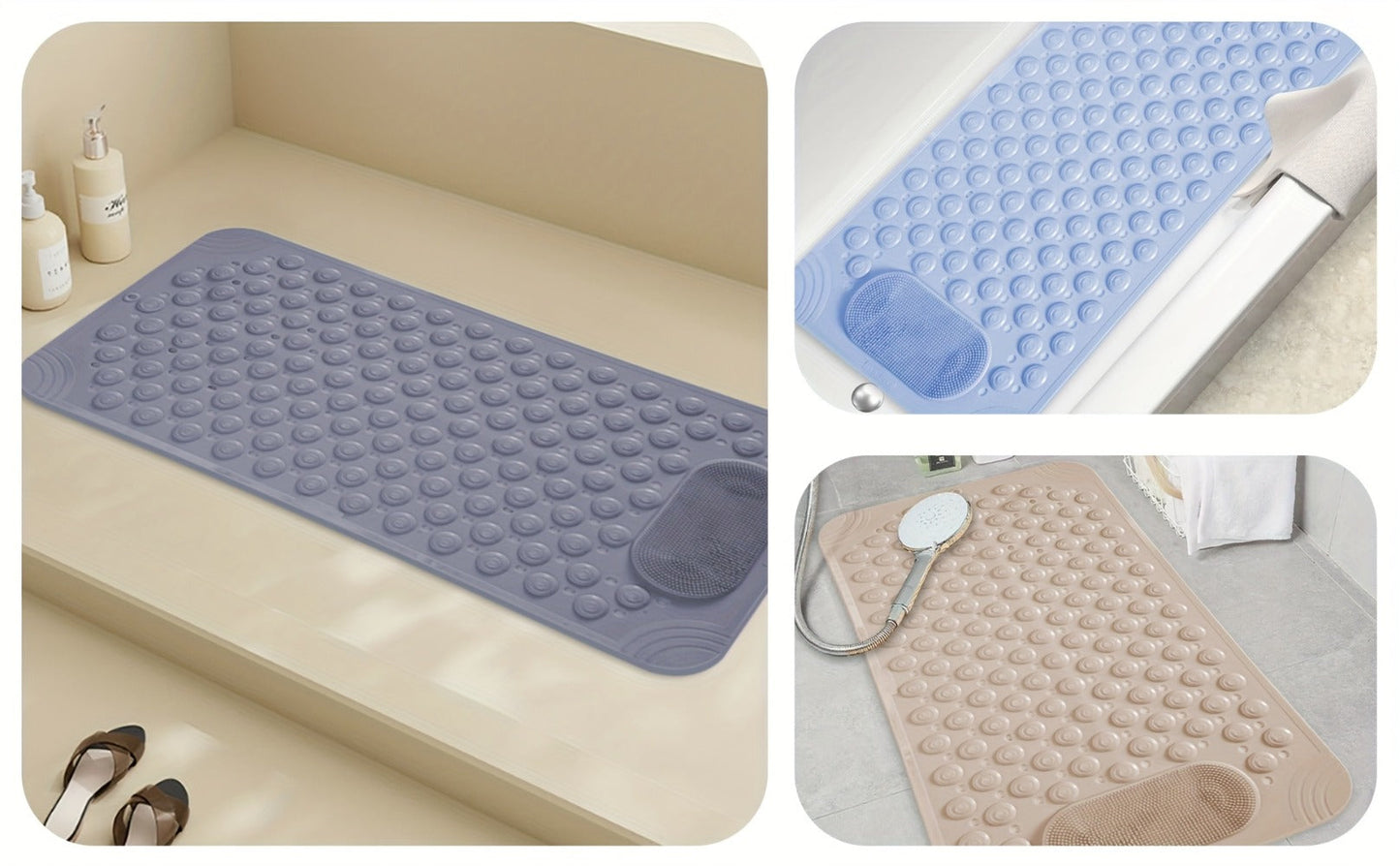 Non-Slip Bath Mat with Massage Texture Extra Large Shower Tub Mat Anti-Slip Bathtub Mat