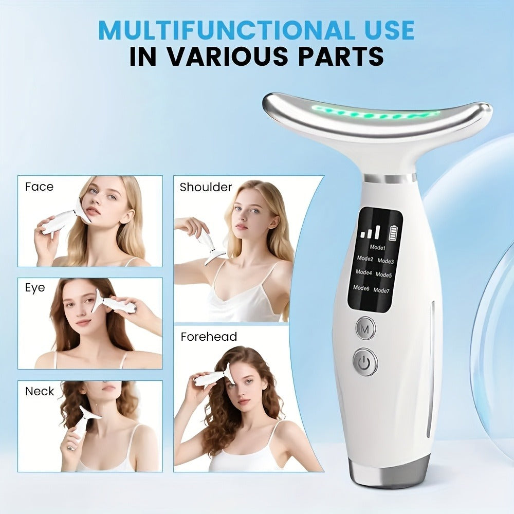 Facial Lifting Device 7-in-1 EMS Microcurrent Neck Face Massager LED Photon Therapy Skin Tightening Anti-Aging Rechargeable Beauty Tool for Women