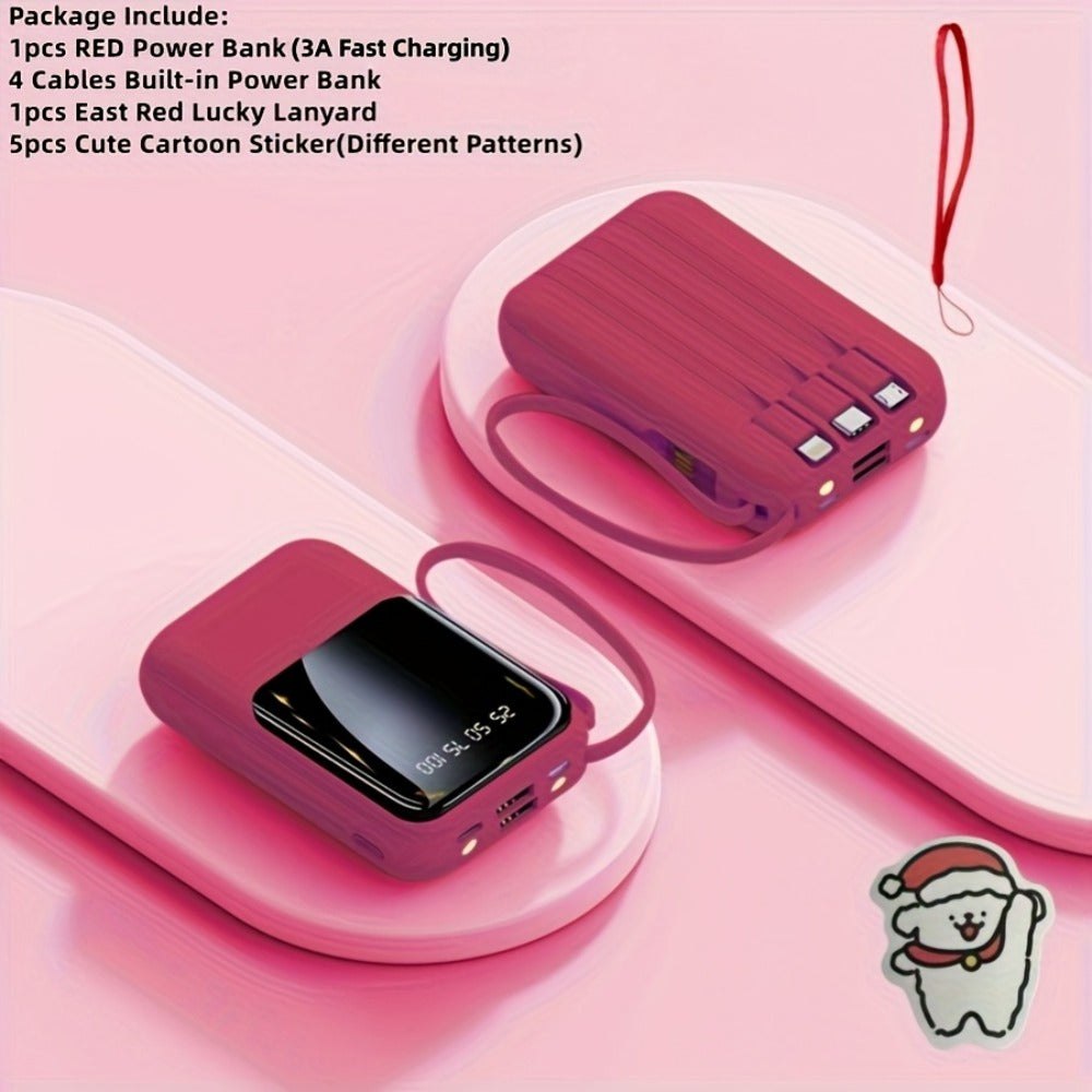 10000mAh Mini Power Bank 22.5W Super Fast Charging with 4 Built-In Cables – LED Display Cute Compact Portable Charger for iPhone Samsung Android Travel Outdoor Emergency Battery Pack