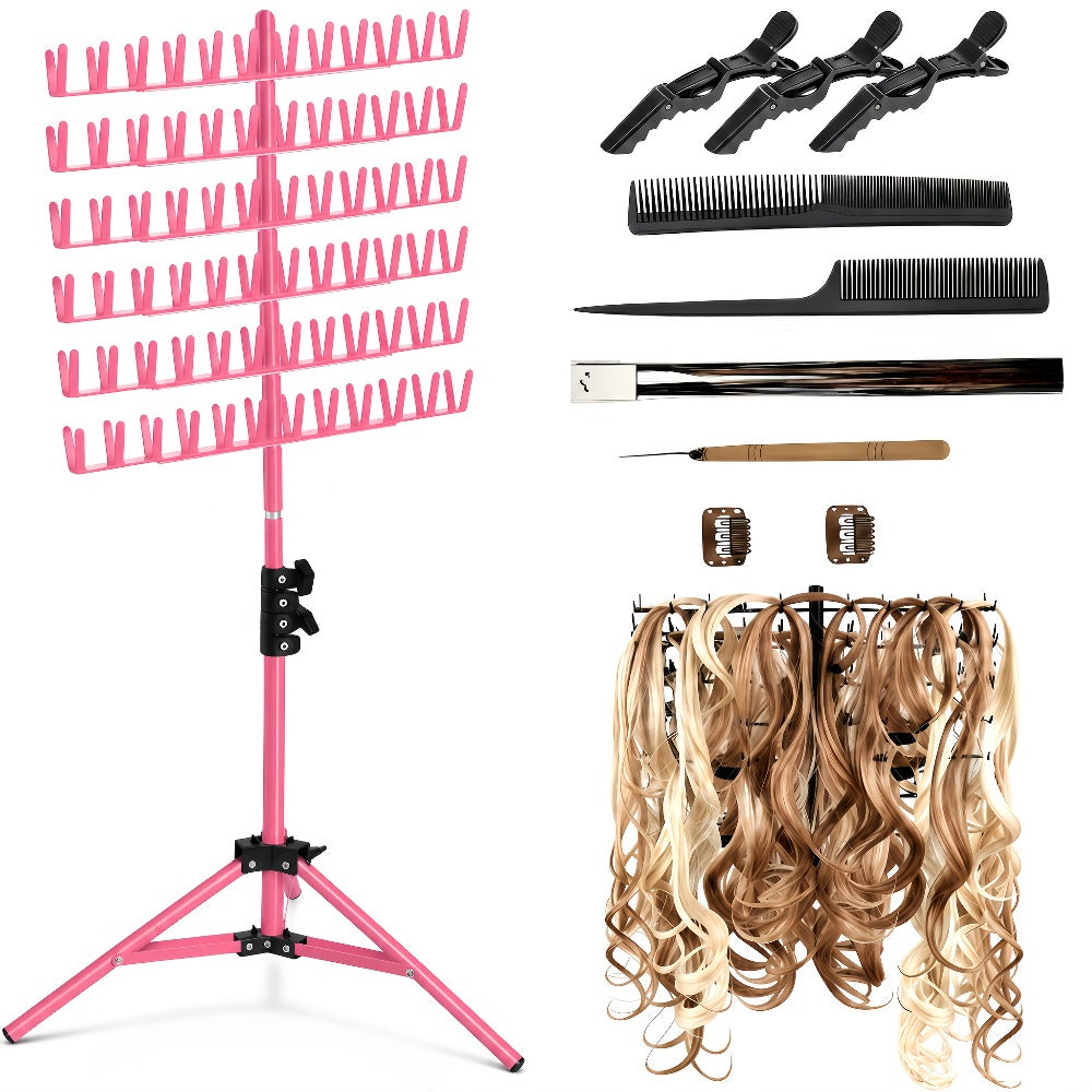 Braiding Hair Rack Hair Styling Tool with 144-Strand Layout, 30-50-Inch Height and Foldable Stand