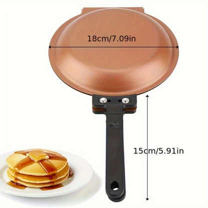 Double-Sided Omelette Pan Cookware with 7.09in Round Wells, Reversible Hinge and Golden Finish