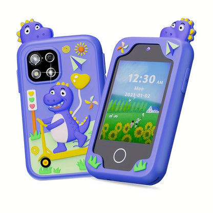 Kids Dinosaur Toy Phone with 8GB, HD Touchscreen & Dual Camera – Educational Travel Toy Cell Phone for Boys & Girls, Birthday Halloween Christmas Gift