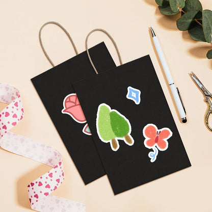 Small Black Kraft Paper Gift Bags 149-Piece Pack with Handles in 5.25 x 3 x 8 Inch Size for Retail
