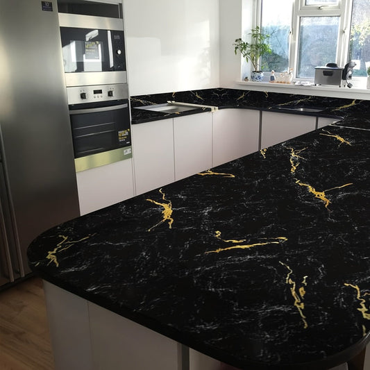Black Marble Wallpaper Self-Adhesive Peel and Stick | Gold Vein Kitchen Backsplash Contact Paper | 23.62" x 196.85" Large Removable Wall Sticker for Modern Home Decor, Countertop & Furniture Wrap