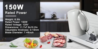 Electric Meat Slicer for Home, 6.7" Stainless Steel Blade, 150W Deli Food Slicer with Adjustable 0-15mm Thickness for Cold Cuts, Cheese, Bread & Vegetables, Easy to Clean