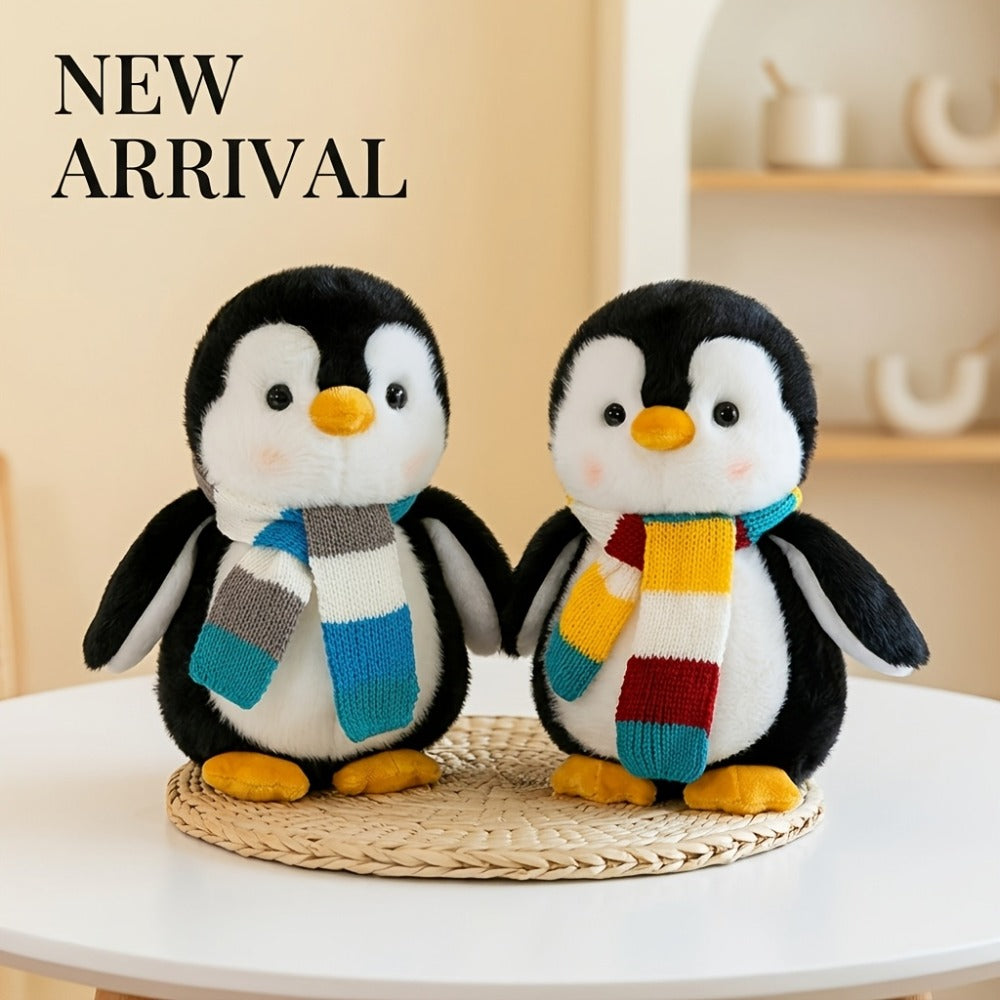 Stuffed Animal Scarf Penguin with Blue or Yellow Accessory Option and One-Piece Configuration