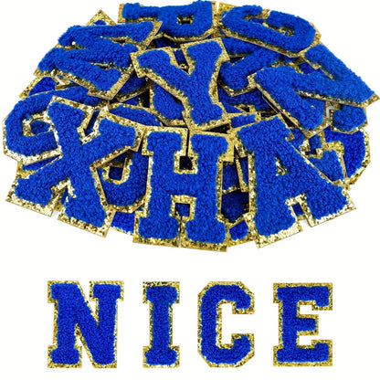 Chenille Alphabet Letter Patch Set, 26 Self-Adhesive A-Z Appliques in Five Exact Checkout Colors