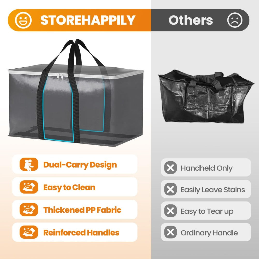 Moving Bags Extra Large Heavy Duty Storage Totes with Backpack Straps & Double Zipper – 4pcs Stackable Packing Bags for Moving, Storage & Travel