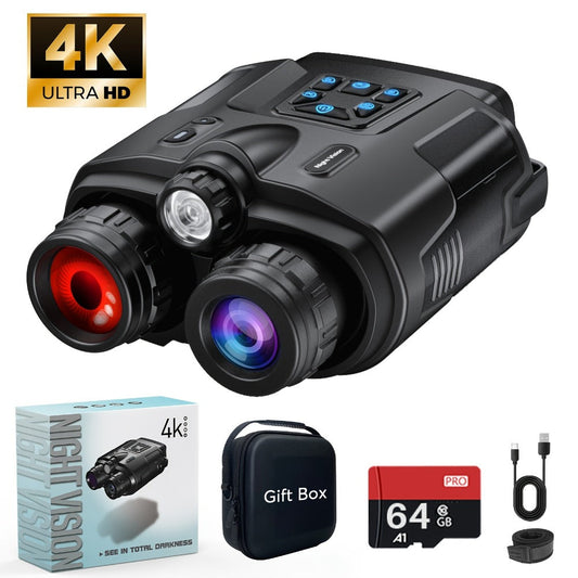 Night Vision Binoculars 4K Digital Infrared, 8x Digital Zoom 5x Optical Zoom, 5000mAh Battery, 3-inch HD Display, 64GB Card, Tactical Flashlight, for Hunting Wildlife Surveillance Outdoor
