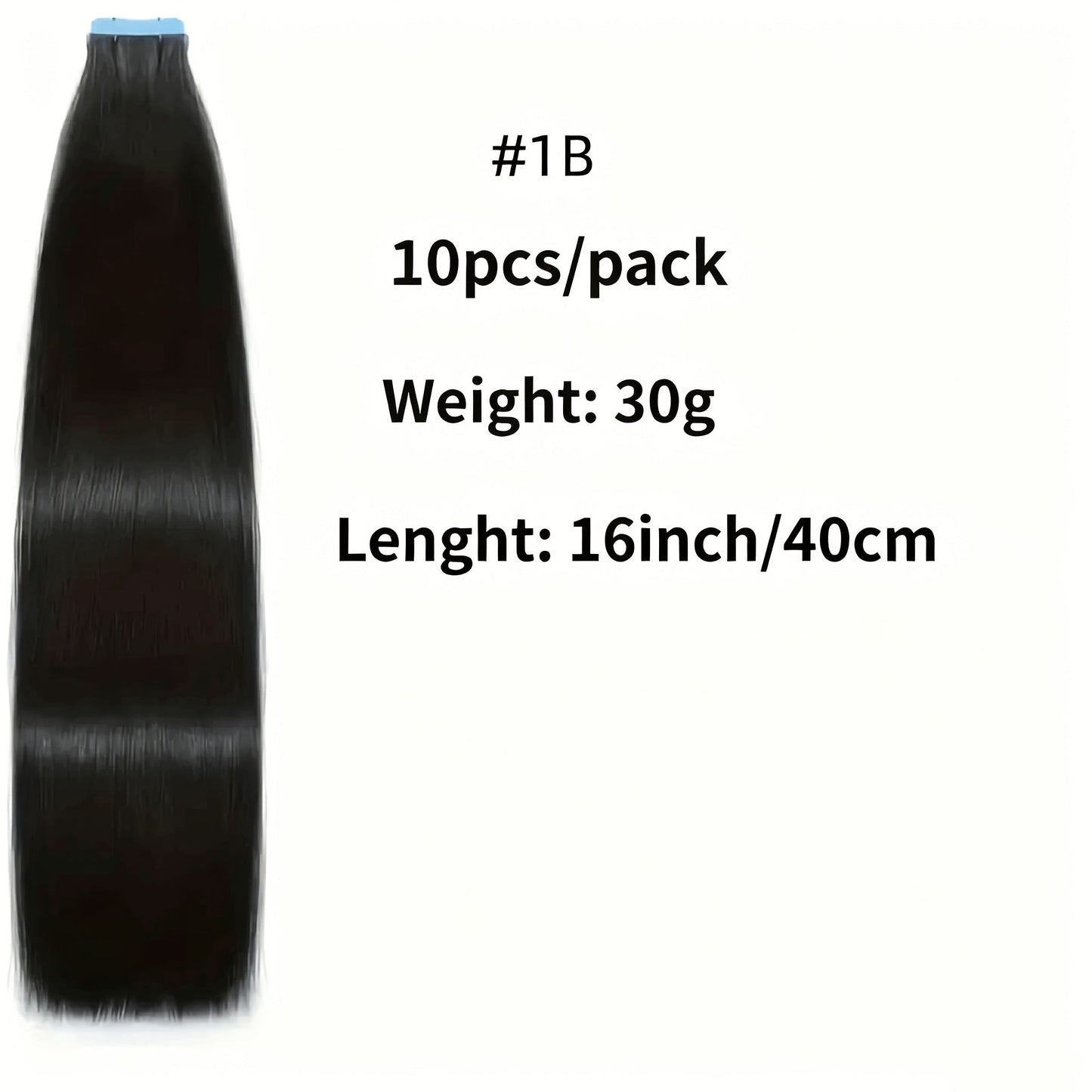 Straight Natural Black Tape-In Hair Extensions, 10-Piece 30 g Pack in 16-, 20-, 22- or 24-Inch Lengths