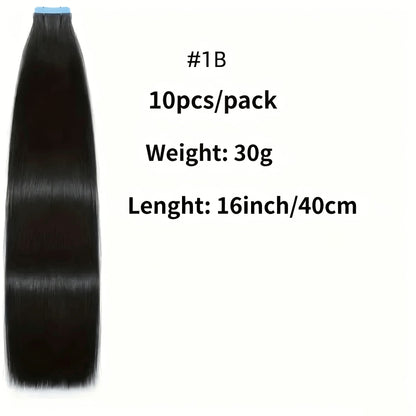 Straight Natural Black Tape-In Hair Extensions, 10-Piece 30 g Pack in 16-, 20-, 22- or 24-Inch Lengths