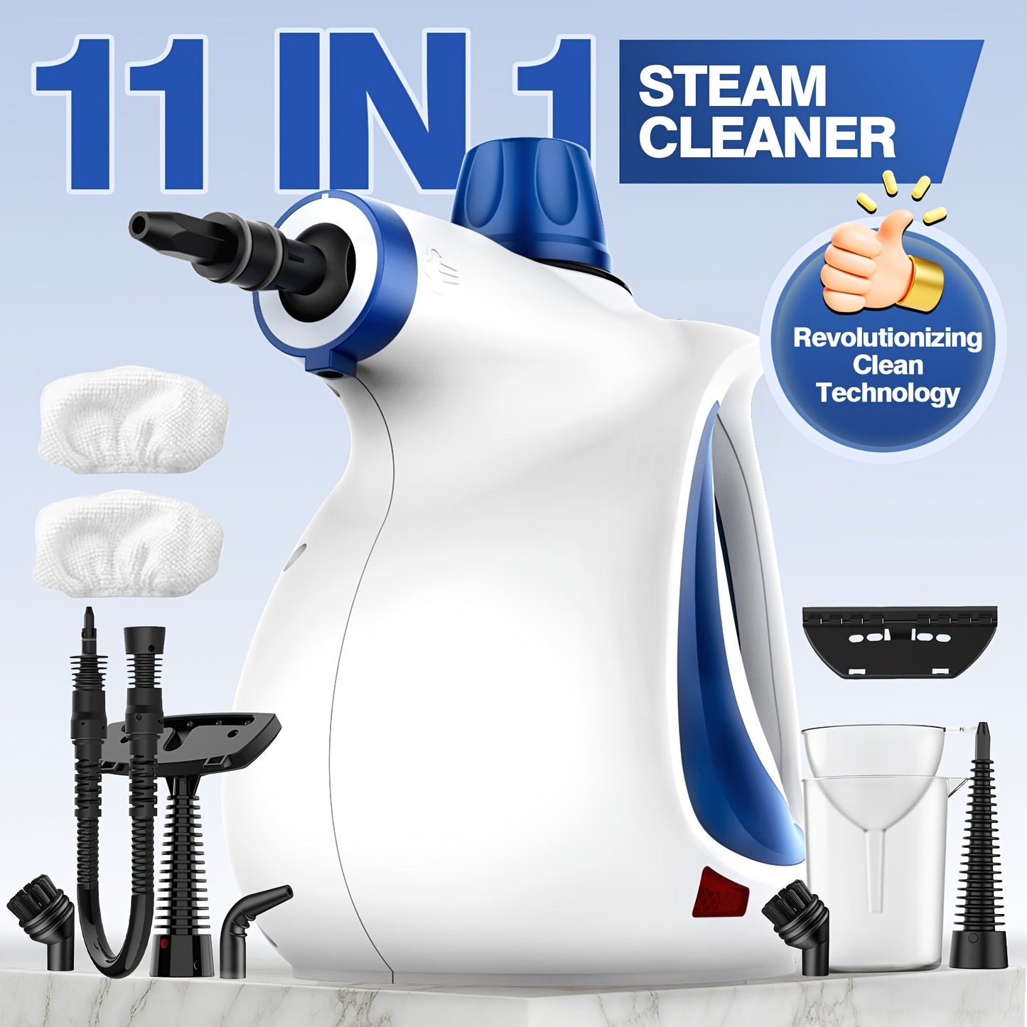 Steam Cleaner 11-in-1 Corded Handheld Kit with Long Hose, Detail Brushes and Window Cleaning Attachment