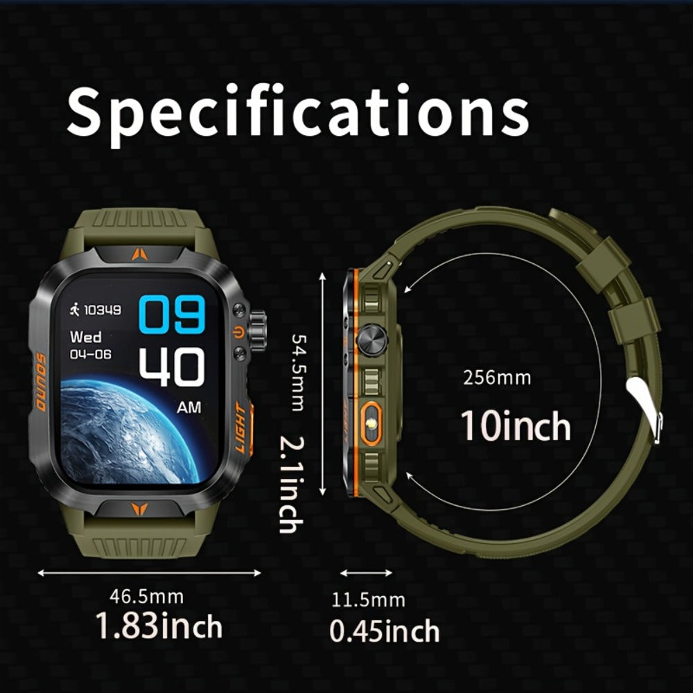 2.01" HD Compass Smartwatch for Men Women – Wireless Calling Outdoor Adventure Watch with LED Flashlight Fitness Tracker Pedometer Calorie Counter Long Battery Life Compatible with Android iPhone Couples Gift
