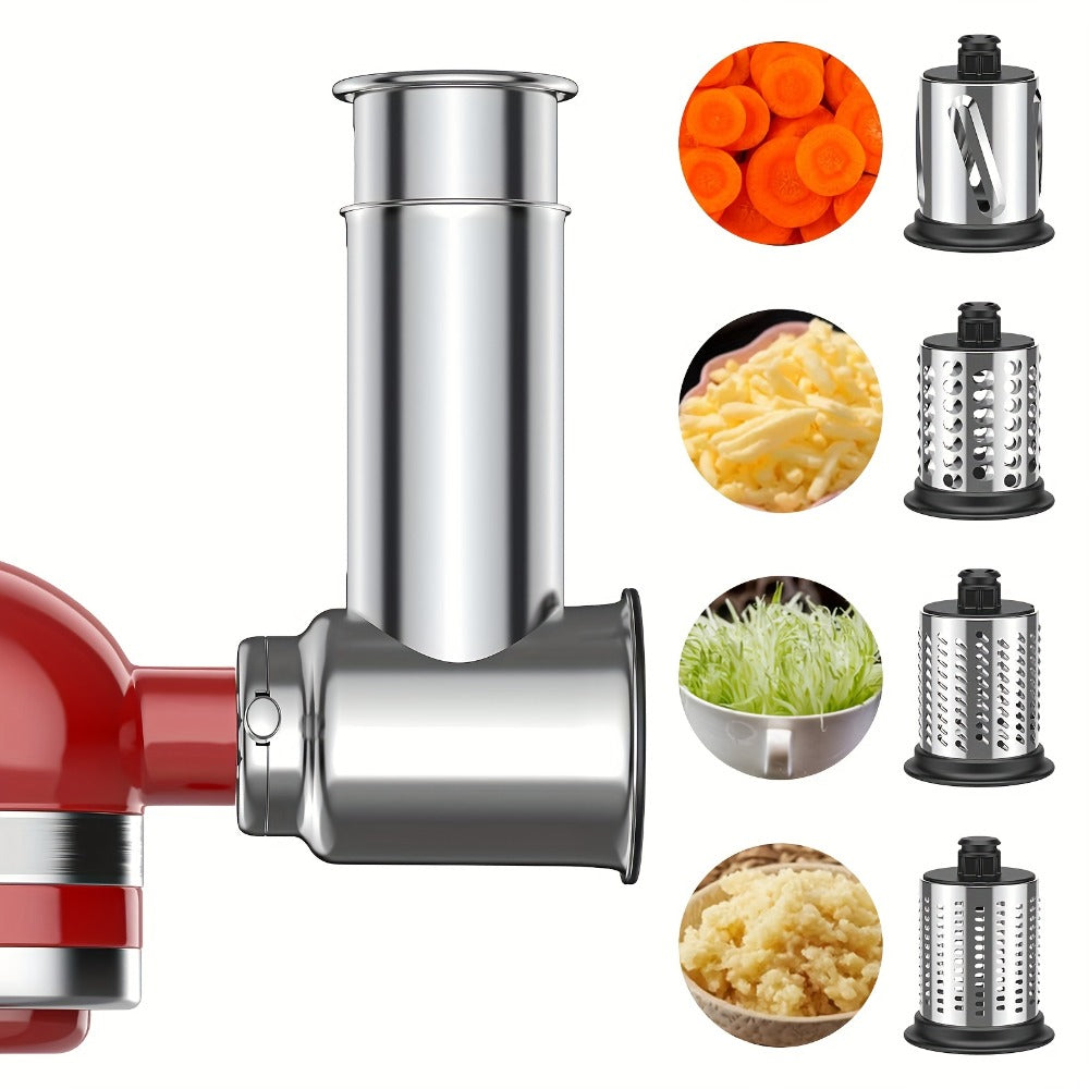 Stainless Steel Slicer Shredder Attachment for Stand Mixers with 4 Dishwasher Safe Blades – Multi-Function Vegetable Fruit Cheese Grater Salad Maker & Powder Grinder for Carrots Potatoes