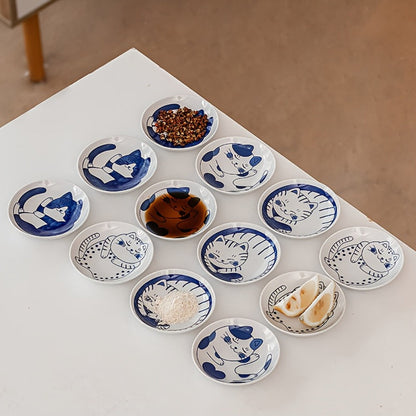 Ceramic Dipping Bowls Set of 8 Cat Shaped Mini Soy Sauce Dishes 4 Inch Small Condiment Bowls for Home Cooking, Dining and Outdoor Meals