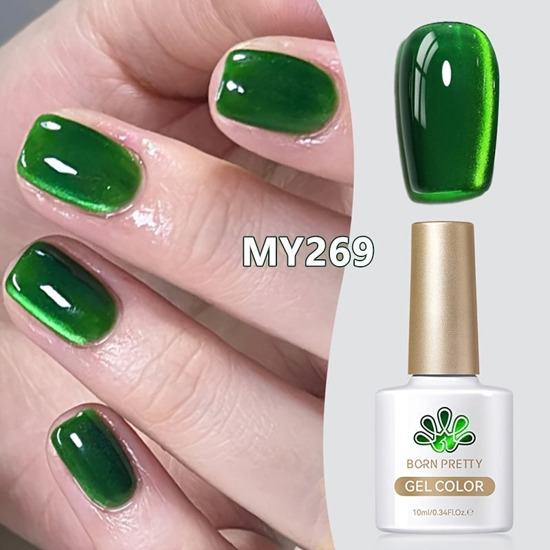 Gel Nail Polish BORN PRETTY MY269 Imperial Green 10ml Magnetic Cat Eye Shimmer in a White Bottle