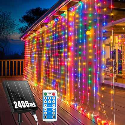 Solar Curtain String Lights, 3 x 3 Meters with 300 LEDs, Remote Control and One- or Two-Pack Options