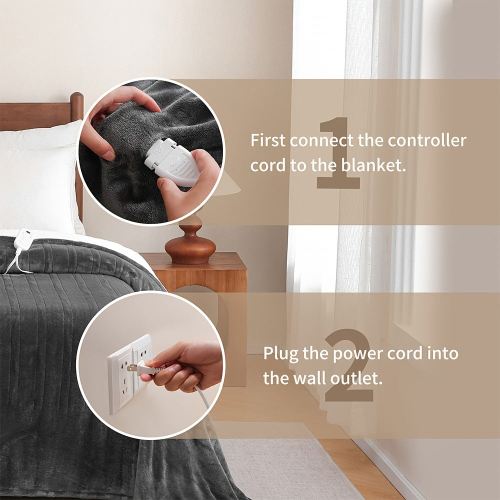 Electric Blanket with Temperature Control and Timer – Extra Large Flannel Heated Blanket, 8 Levels 10-Hour Auto-Off, Machine Washable, PTC+NTC Overheat Protection, Throw Twin Full Queen King