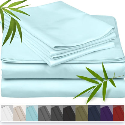 Three-Piece Bamboo Fiber Fitted Sheet Set with Pillowcases in Eight Size and Color Options for Bedrooms