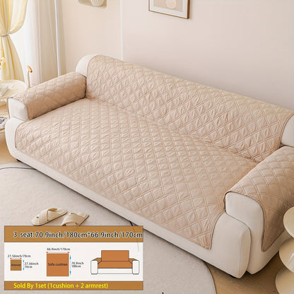 Sofa Cover Three-Piece Soundwave Embossed Set with Sofa Panel, Two Armrest Covers and Anti-Slip Mat