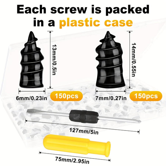 Tire Repair Nails Kit Rubber Screws – Self-Service Vacuum Tire Puncture Repair Set for Car Motorcycle ATV Truck Trailer, 120 / 200 / 300 Pcs, Screwdriver Included