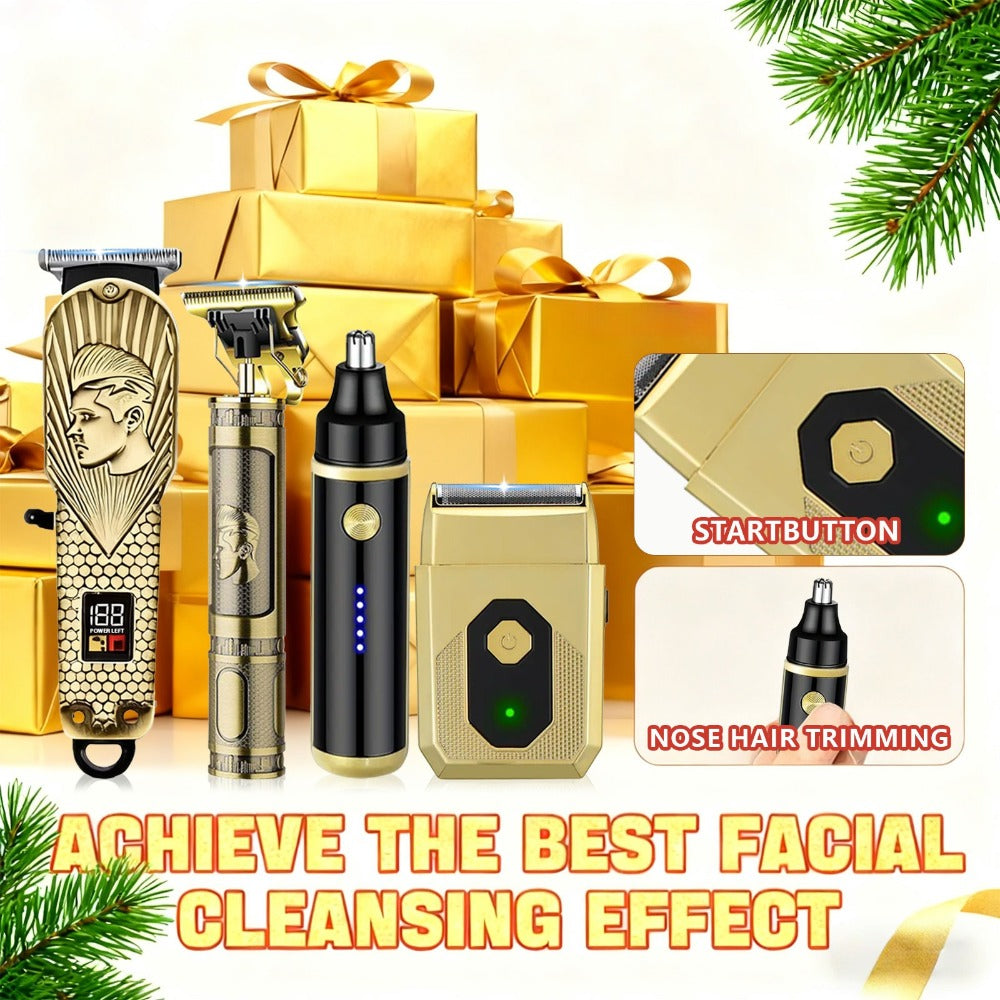 USB Precision Hair Clipper Set for Men – Wireless Electric Clippers & Nose Trimmer Shaver, 2/4pcs Professional Cordless Grooming Kit for Personal Use, Hairdressing & Barber Gift