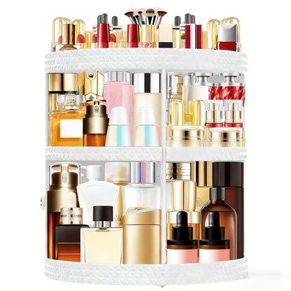 Rotating Makeup Organizer with Seven Adjustable Shelf Heights in White, Blue or Gray Checkout Options