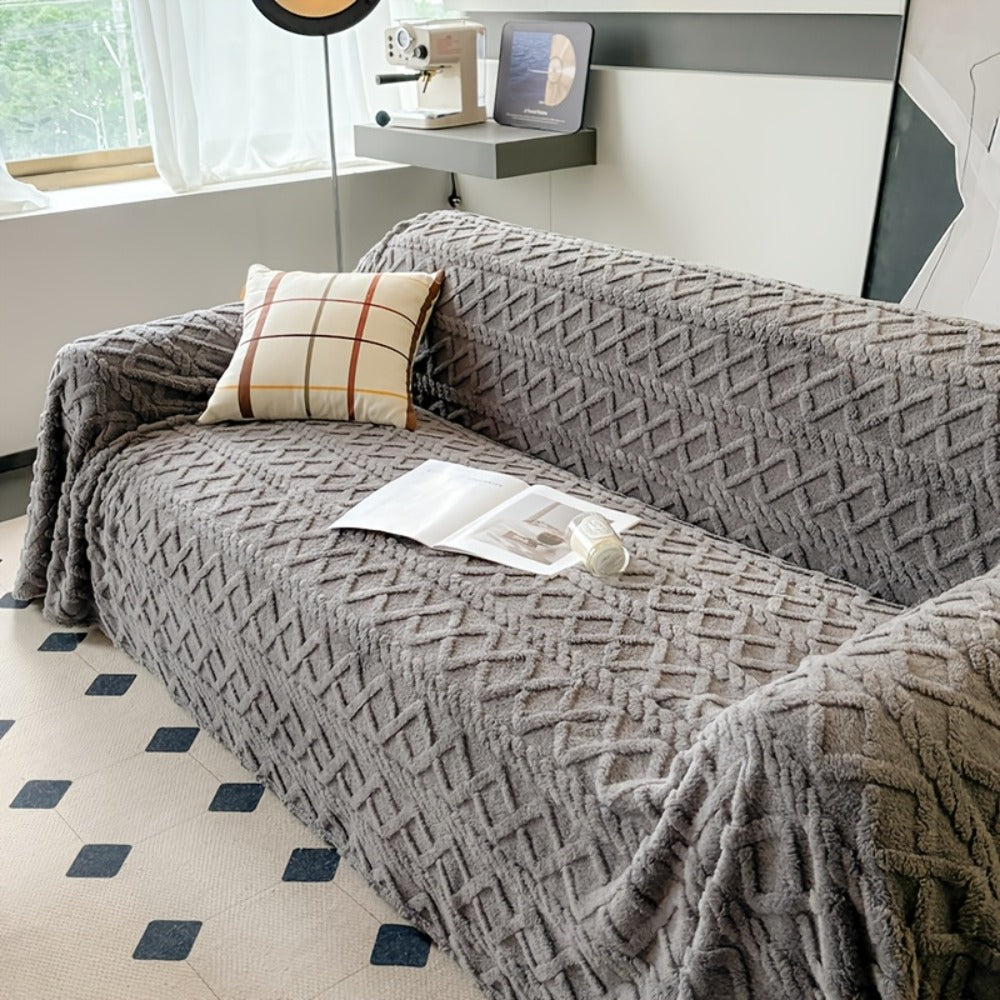 Sofa Cover Soft Polyester Velvet Bohemian Jacquard Throw for 3 or 4-Seater Sofas in Five Colors