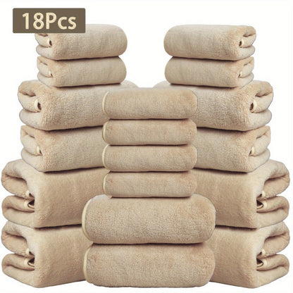 Coral Velvet Bath Towel Set 18pcs – 4 Bath Towels 4 Hand Towels 10 Washcloths Hotel Quality Soft Absorbent