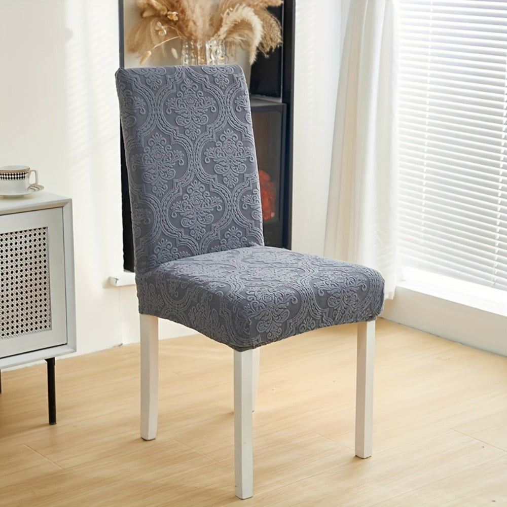 Paisley Stretch Velvet Dining Chair Covers in Off White, Light Gray, Deep Gray or Khaki, Four- or Six-Piece Sets