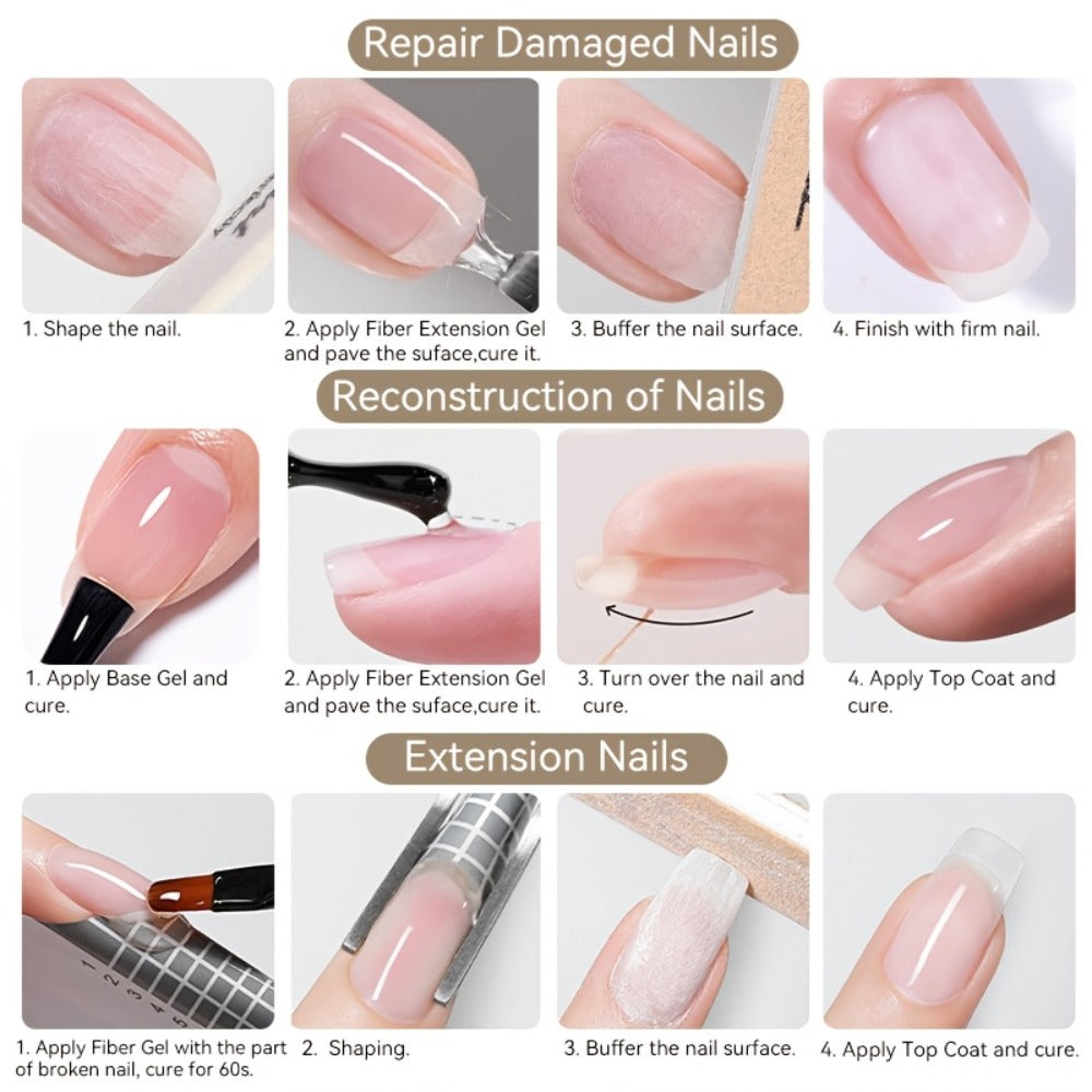 Clear Fiberglass Builder Gel 3-Pack, 7ml Bottles for Broken Nail Repair and Extensions with UV or LED Lamp Curing