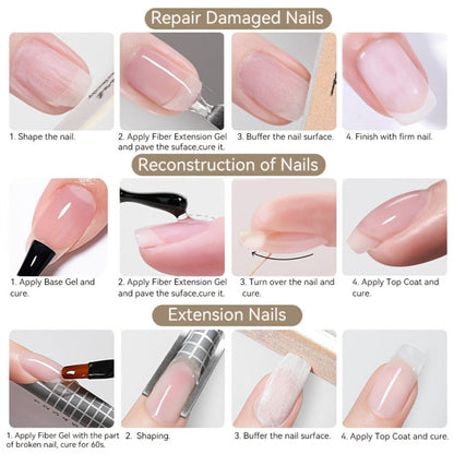 Clear Fiberglass Builder Gel 3-Pack, 7ml Bottles for Broken Nail Repair and Extensions with UV or LED Lamp Curing