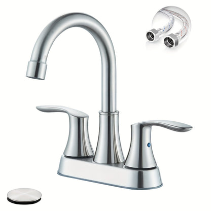 Centerset Bathroom Faucet 2 Handle 4 Inch - Dual Handle Vanity Sink Faucet with Pop-Up Drain & Supply Lines