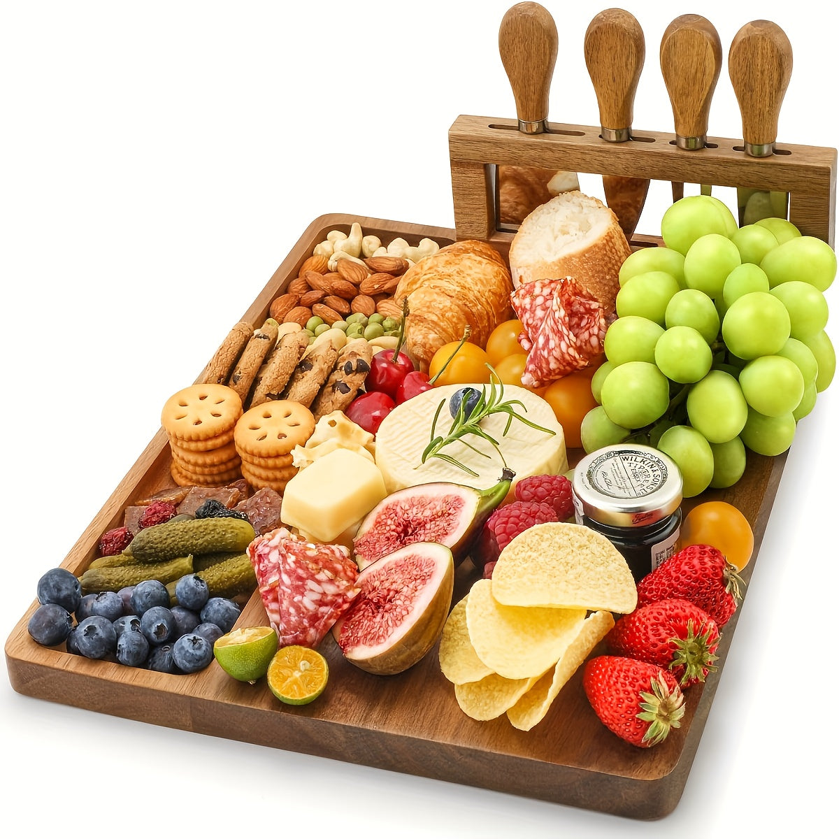 Rectangular 13.78 x 9.76-Inch Charcuterie Board Set with Four Knives in One- or Two-Set Options