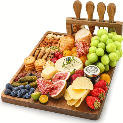 Rectangular 13.78 x 9.76-Inch Charcuterie Board Set with Four Knives in One- or Two-Set Options