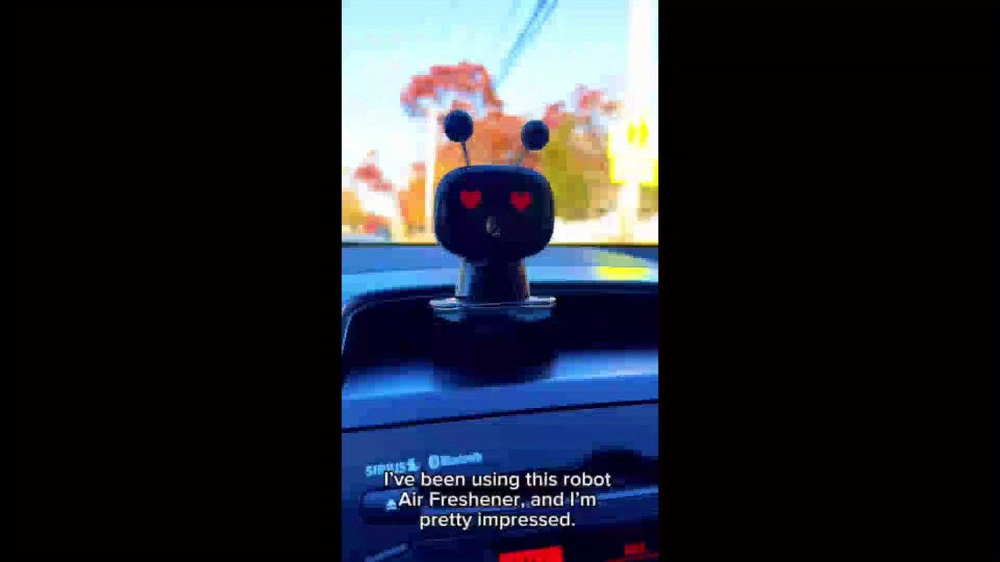 Robot Car Air Freshener USB Rechargeable – AI Expression Display, Auto Spray Synced to Car Start/Stop, 4-Level Fragrance Intensity Control, Green Gardenia Scent, Vent Clip Diffuser, Cute Car Decoration Gift
