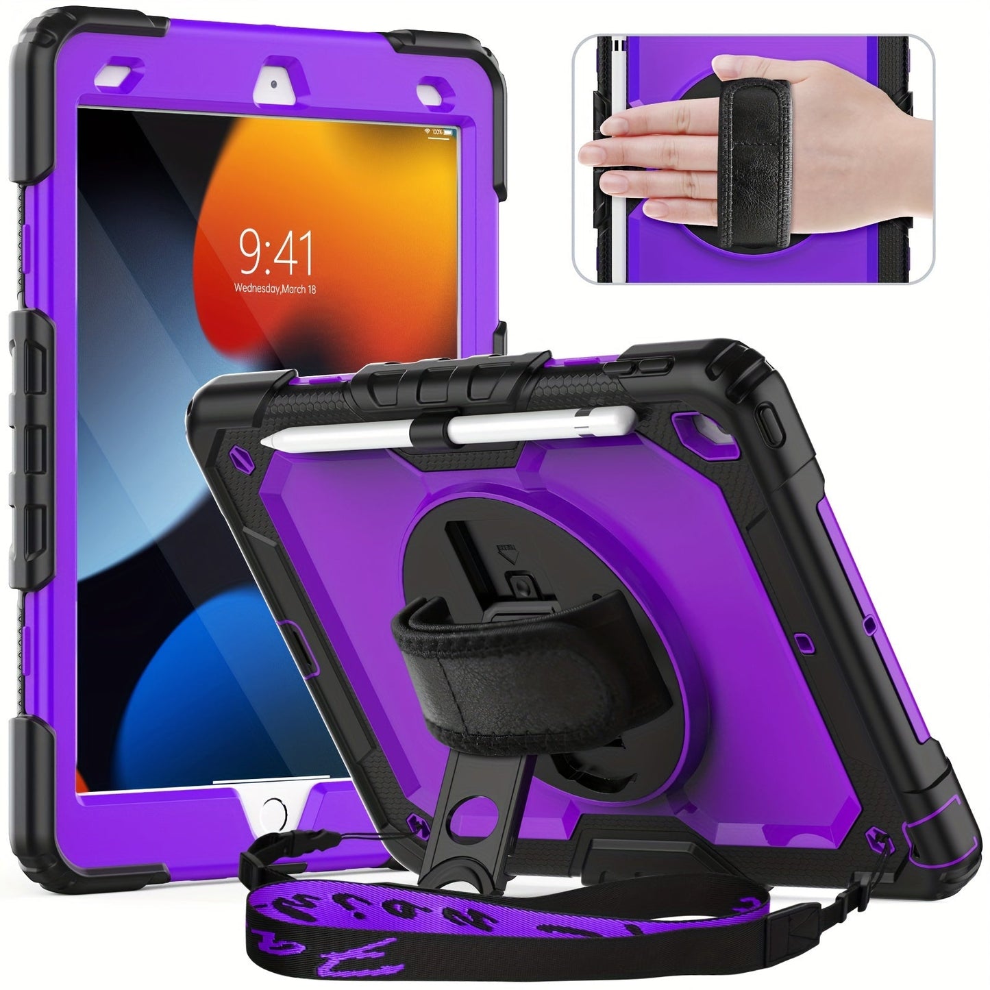 iPad 10.2-Inch 7th, 8th and 9th Generation Tablet Case with Rotating Stand, Hand Strap and Seven Colors