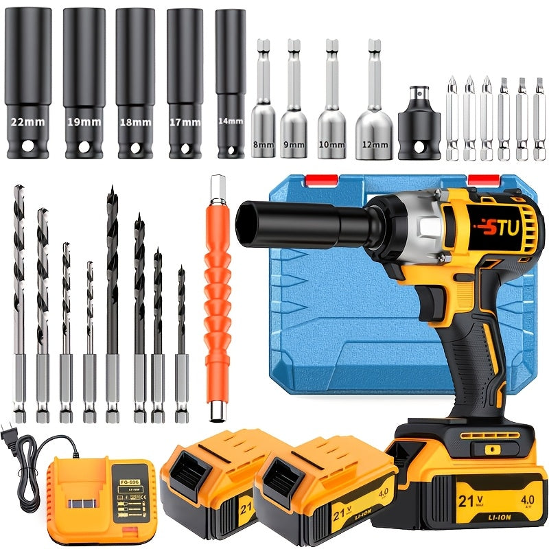 Impact Drill Set 21V Cordless with Drill Bit Accessories, Toolbox & Charger – Heavy Duty Wireless Impact Wrench Drill, 2AH / 4AH Battery Options, for Car Repair, Construction & Heavy-Duty DIY Projects