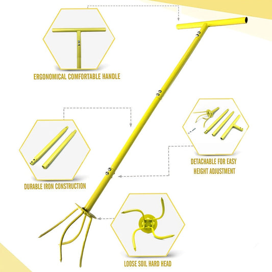 Garden Cultivator Manual Soil Loosener & Scarifier, Heavy-Duty Detachable Ergonomic Handle, Multi-Function Tool for Lawn Aeration, Vegetable Bed & Root Care