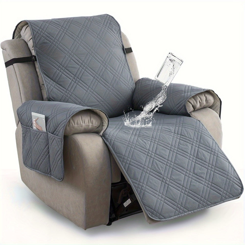 Chair Cover Quilted Recliner Throw with Side Pocket, Elastic Straps and Buckle in Ten Colors